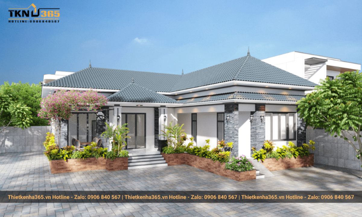 Mẫu nhà 1 tầng 4 phòng ngủ