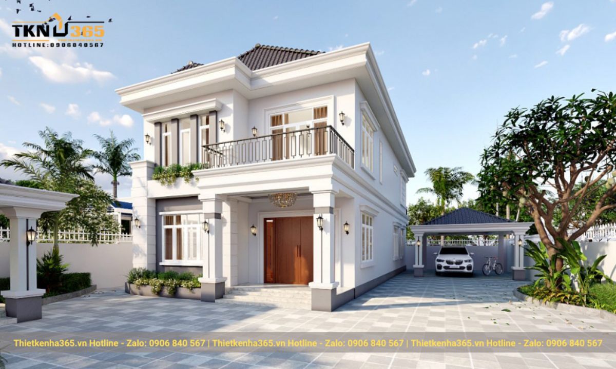 Mẫu nhà mặt tiền 8m 2 tầng sang trọng