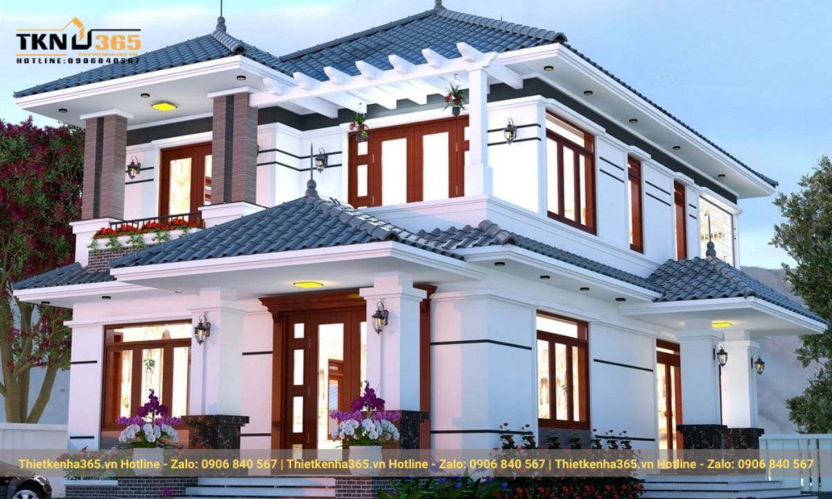 mẫu nhà 2 tầng mặt tiền 8m hiện đại