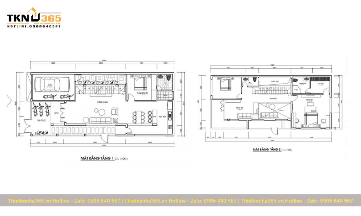 ản vẽ thiết kế nhà 2 tầng 8x18m