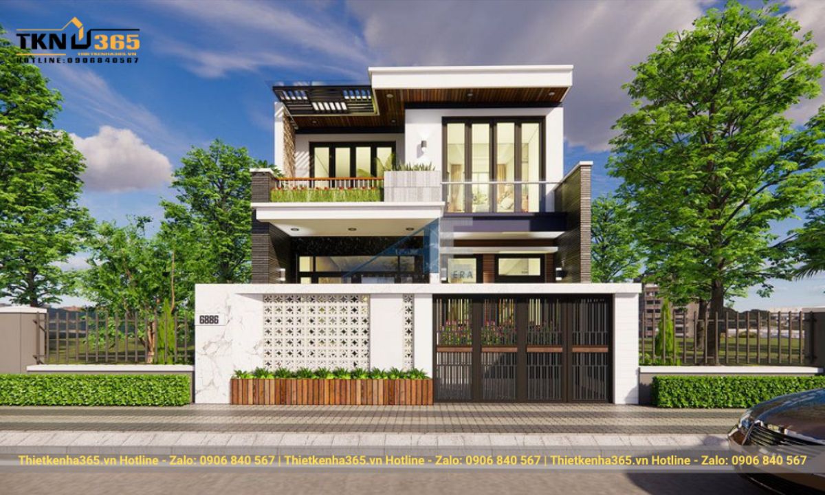 mẫu nhà 2 tầng mặt tiền 8m hiện đại