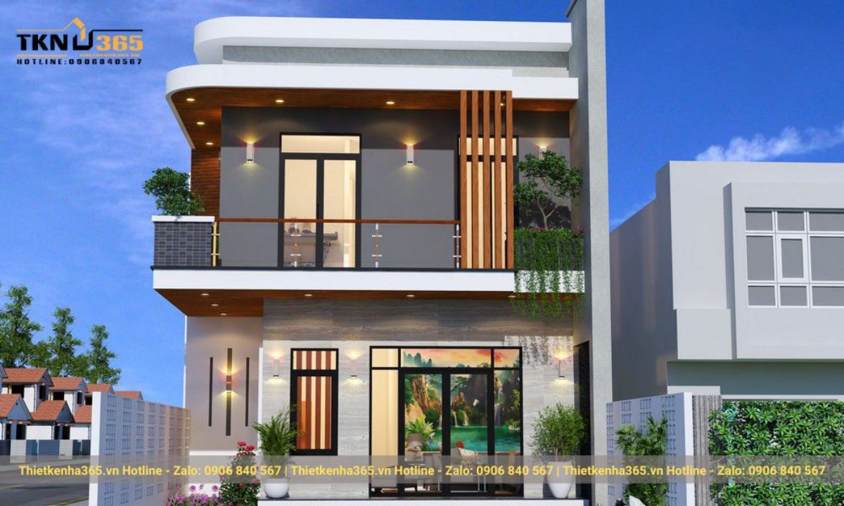 nhà mặt tiền 8m 2 tầng mái bằng