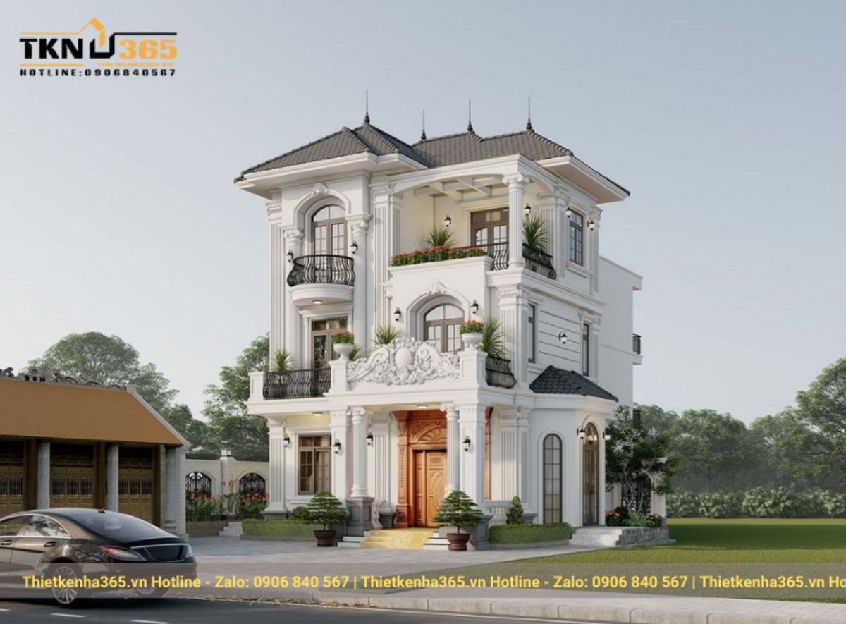 nhà 3 tầng mái Nhật phong cách tân cổ điển