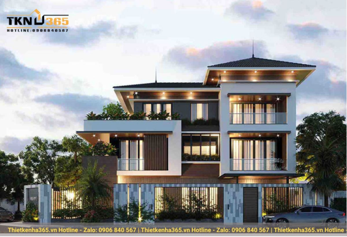 nhà 3 tầng mái Nhật hiện đại