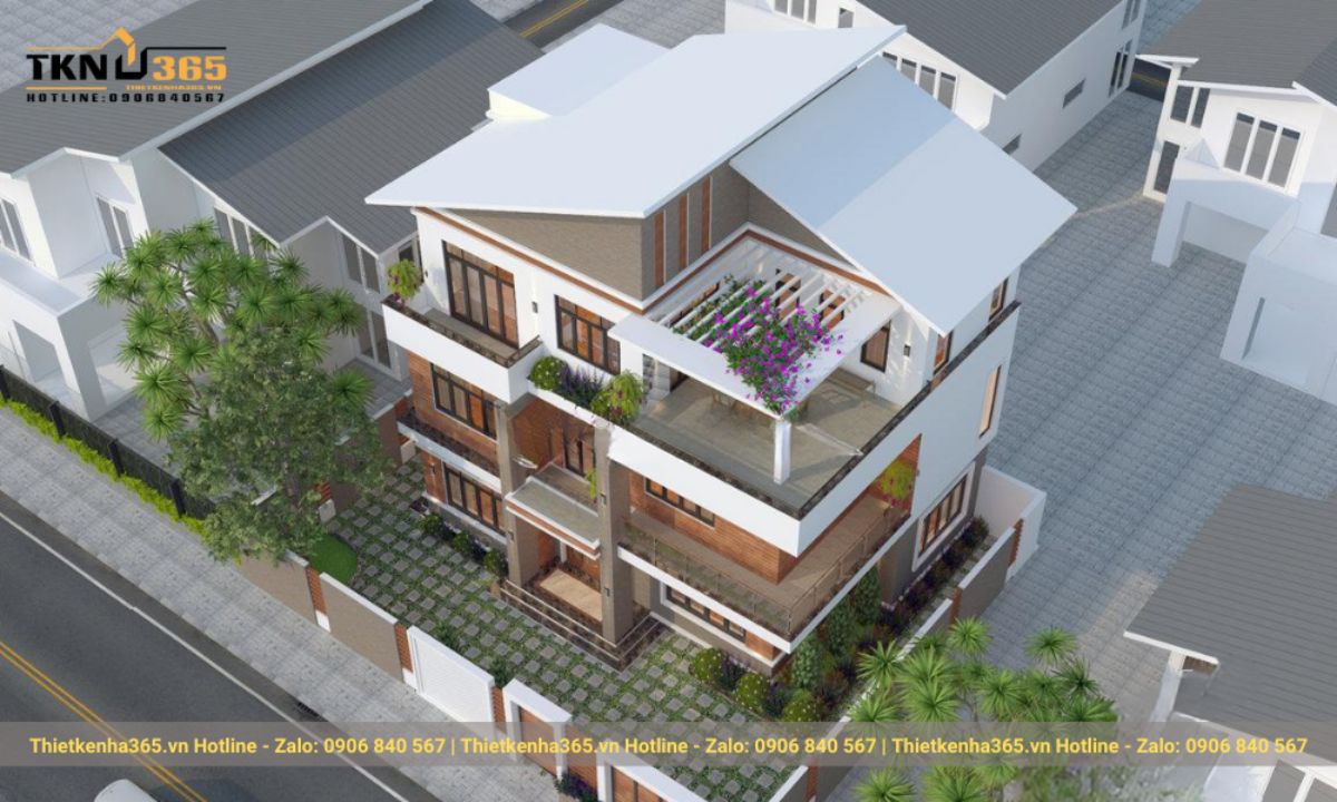 Mẫu nhà mái bằng 3 tầng