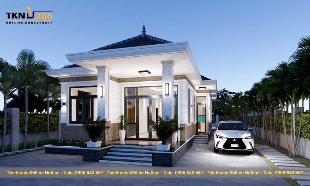 Mẫu thiết kế nhà trệt 7x15m mái nhật với 3 phòng ngủ