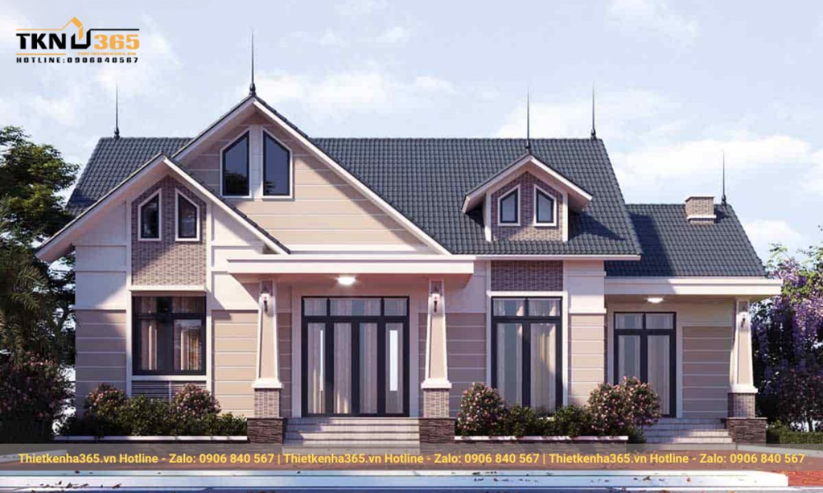 nhà 1 tầng 3 phòng ngủ 120m2 mái ngói