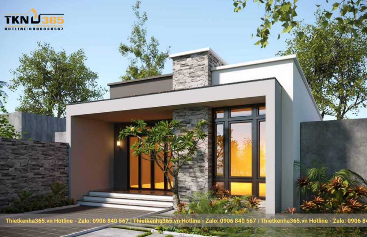 mẫu nhà 1 tầng 3 phòng ngủ 80m2 mái bằng hiện đại