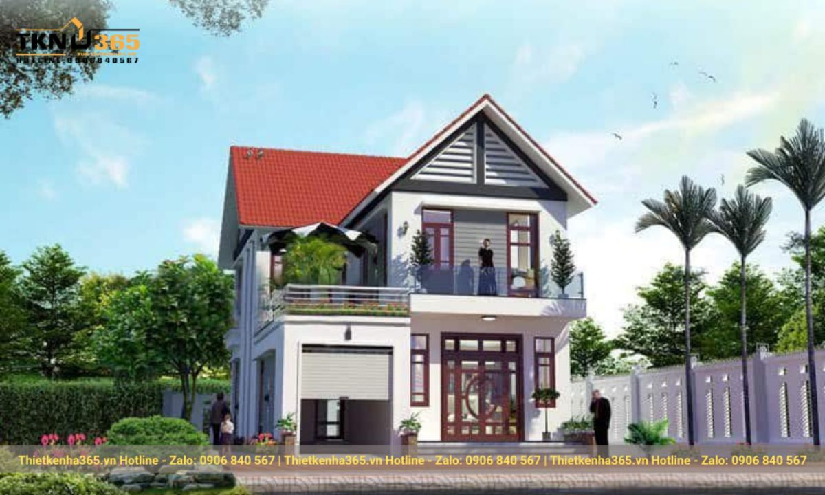 thiết kế nhà chữ L tầng mái tôn 