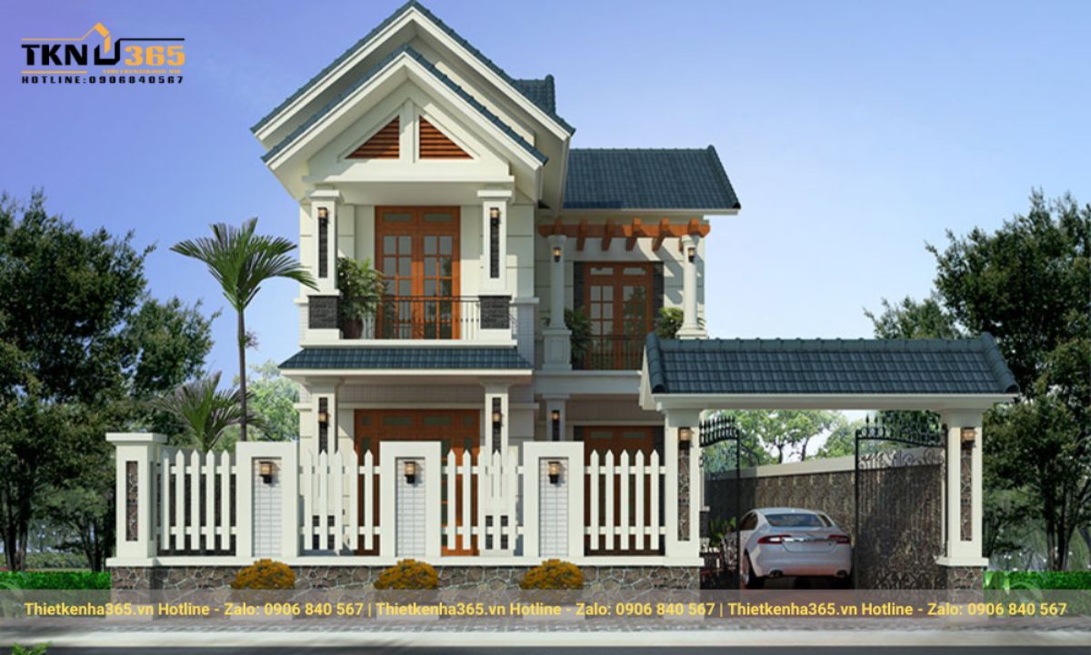 Mẫu nhà chữ L 2 tầng 80m2