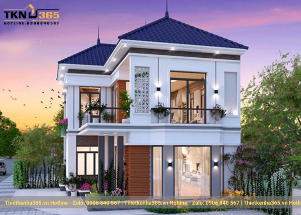 Mẫu nhà chữ L 2 tầng mái Nhật 