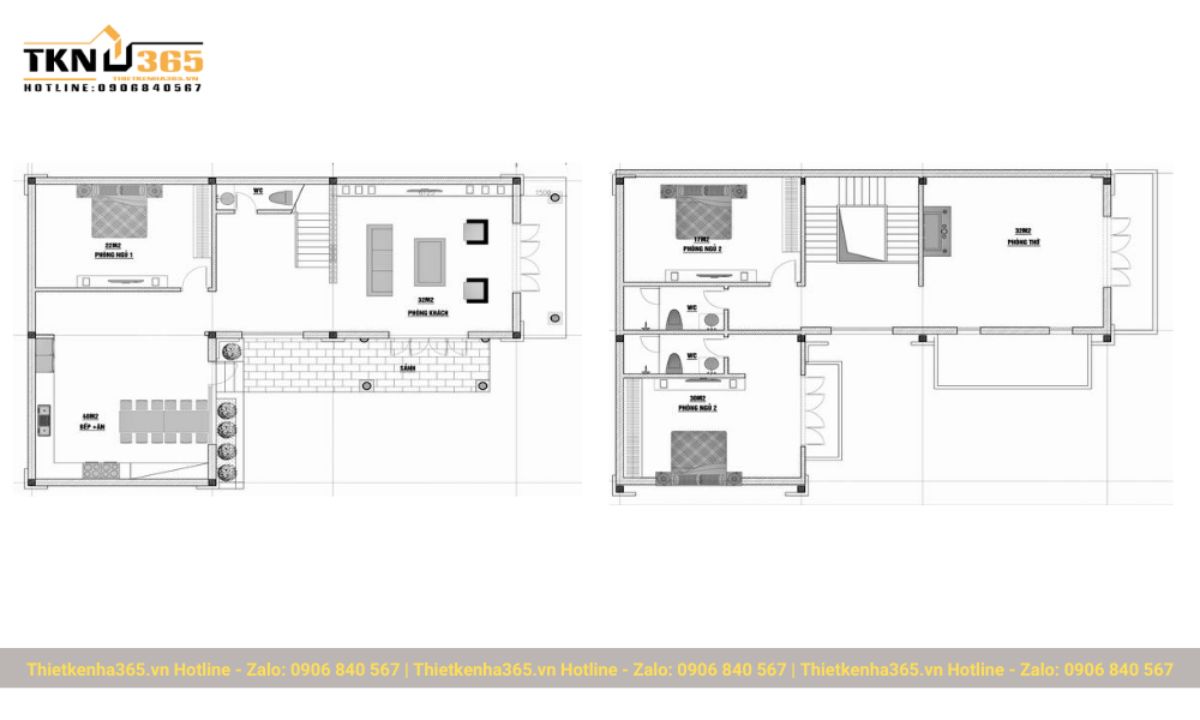 Bản vẽ nhà chữ L 2 tầng 400 triệu