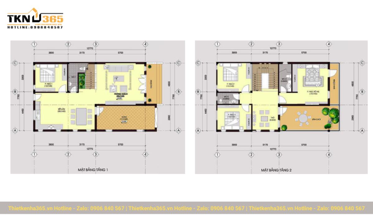 bản vẽ mẫu nhà chữ l đẹp 2 tầng