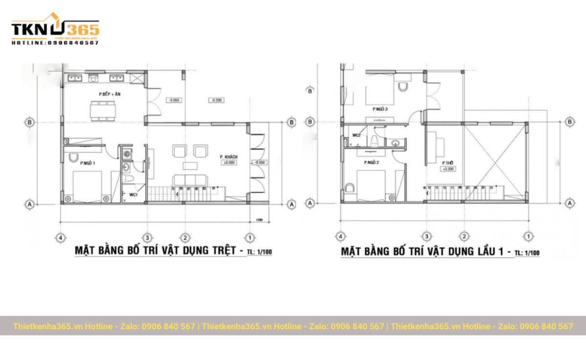 bản vẽ nhà chữ L có 2 tầng và 3 phòng ngủ