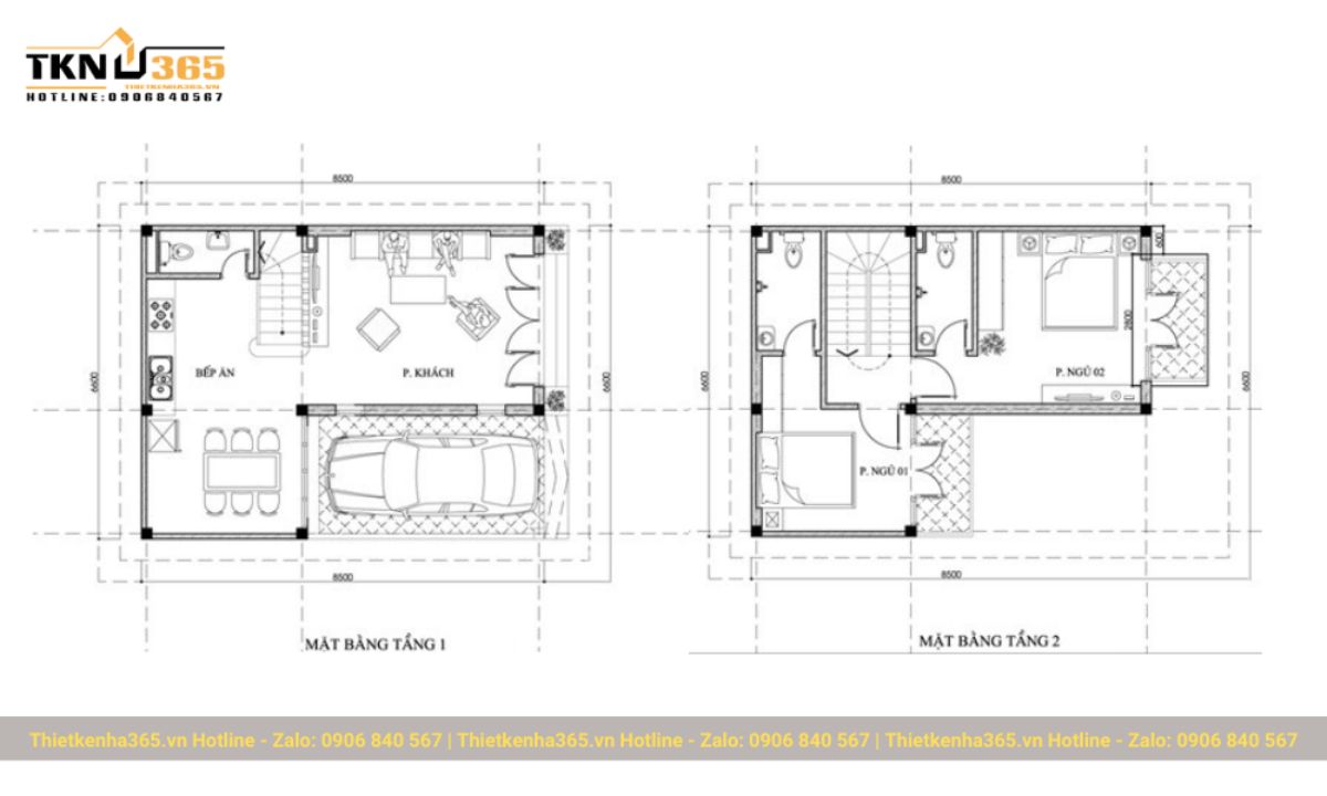 bản vẽ nhà hình chữ L 2 tầng 2 phòng ngủ