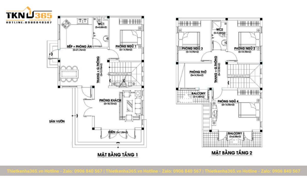 bản vẽ nhà chữ L 2 tầng mái Thái 