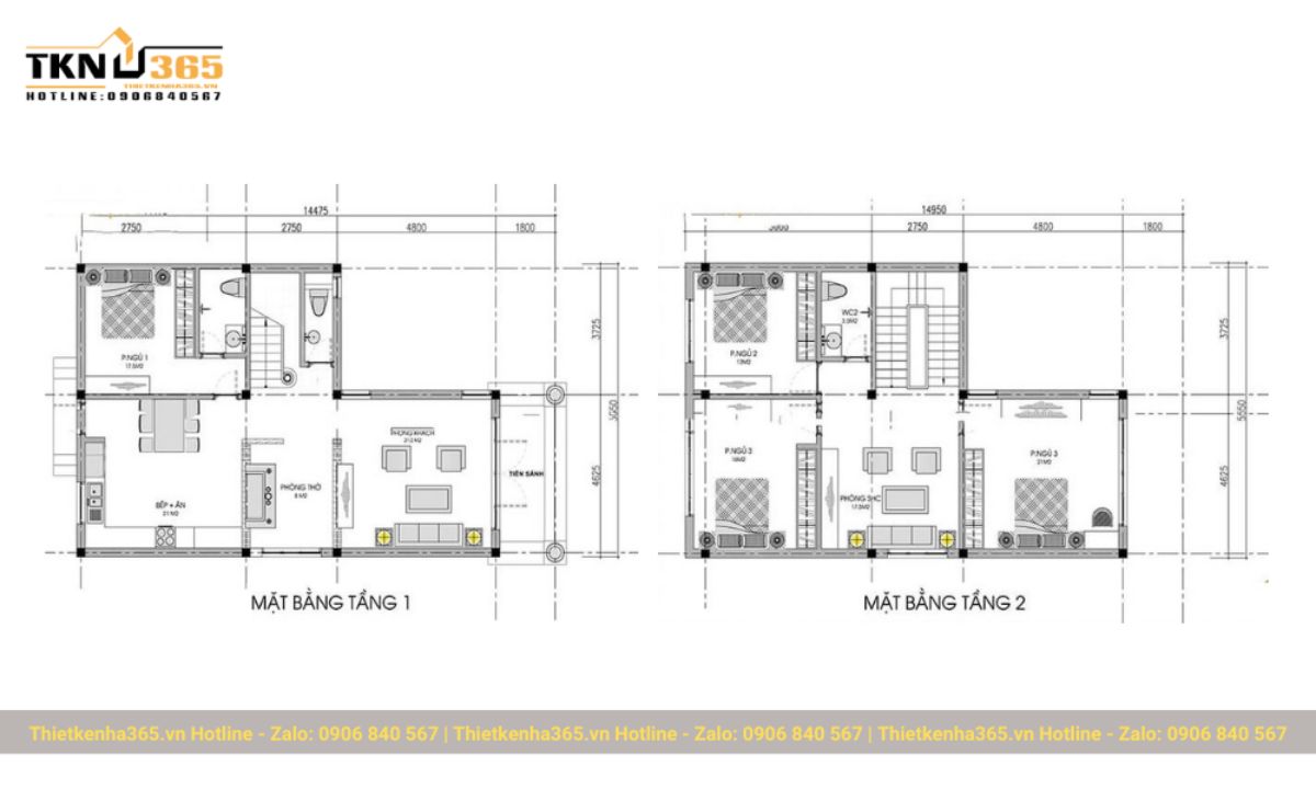 bản vẽ nhà chữ l 2 tầng 4 phòng ngủ