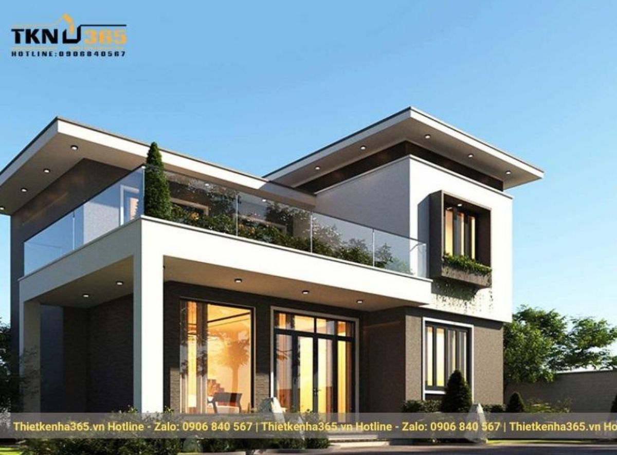 mẫu thiết kế nhà mái bằng 2 tầng