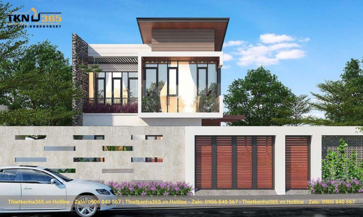 mẫu thiết kế nhà mái bằng 2 tầng