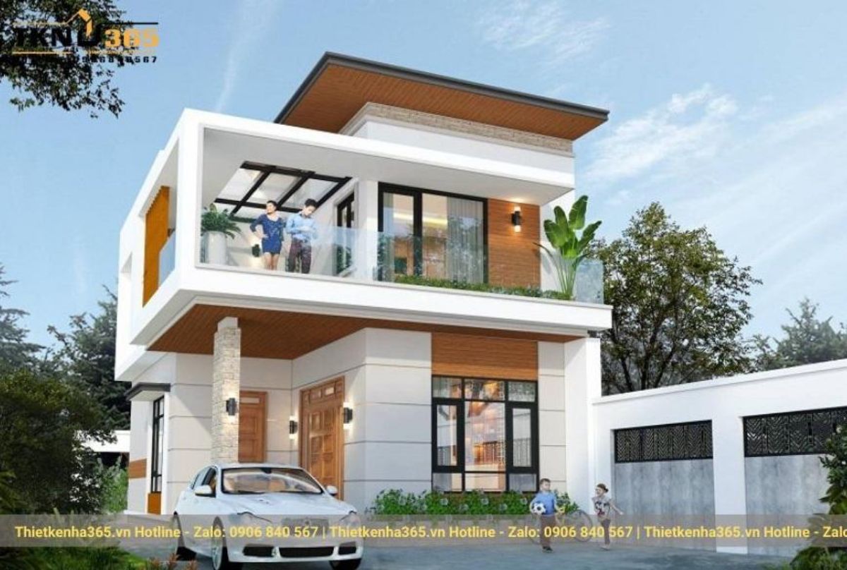 mẫu thiết kế nhà mái bằng 2 tầng