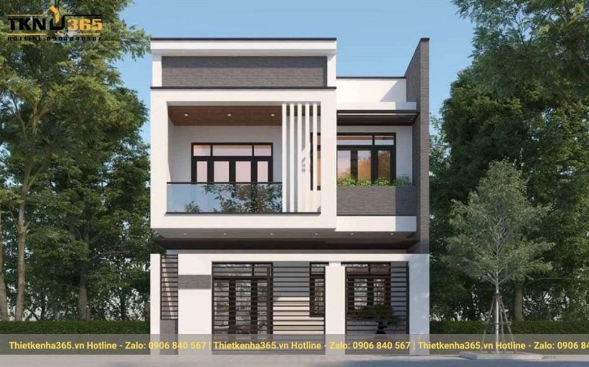 mẫu thiết kế nhà mái bằng 2 tầng