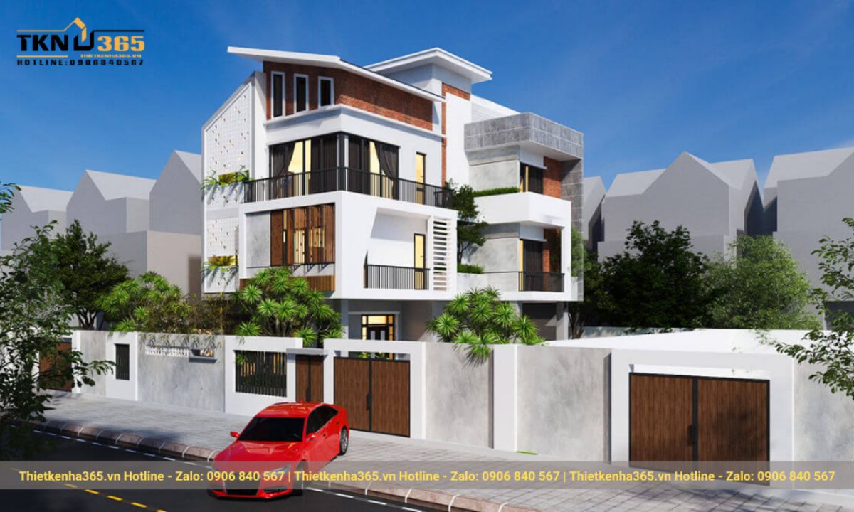 nhà mái lệch 2 tầng