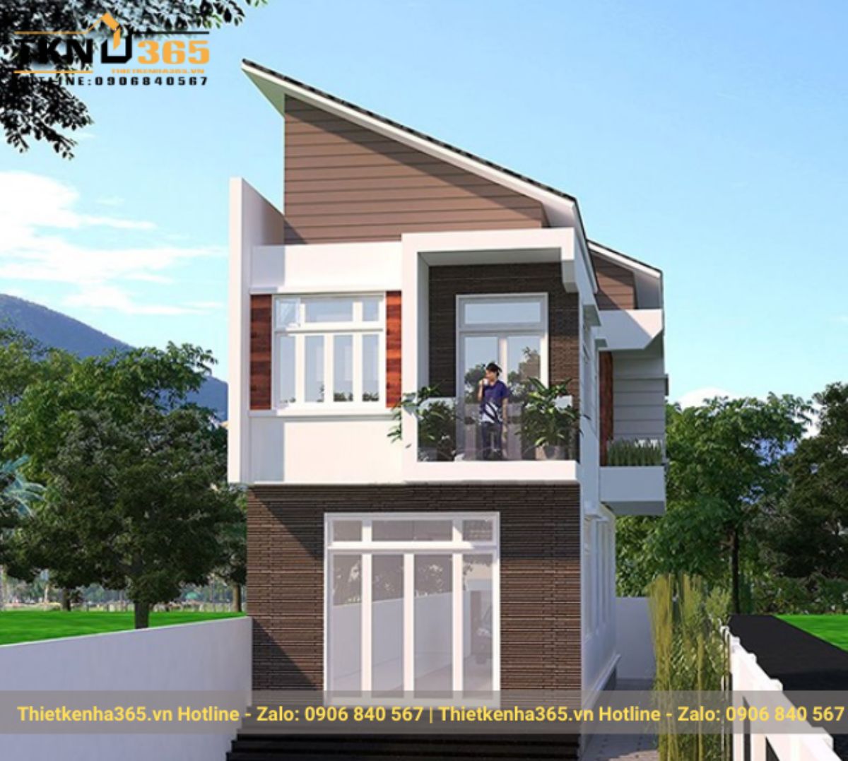 nhà mái lệch 2 tầng