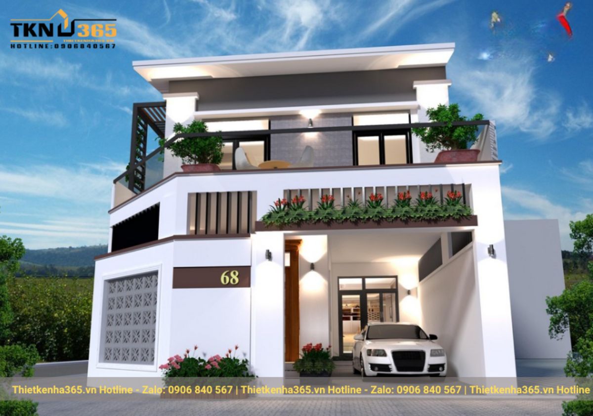 nhà mái lệch 2 tầng