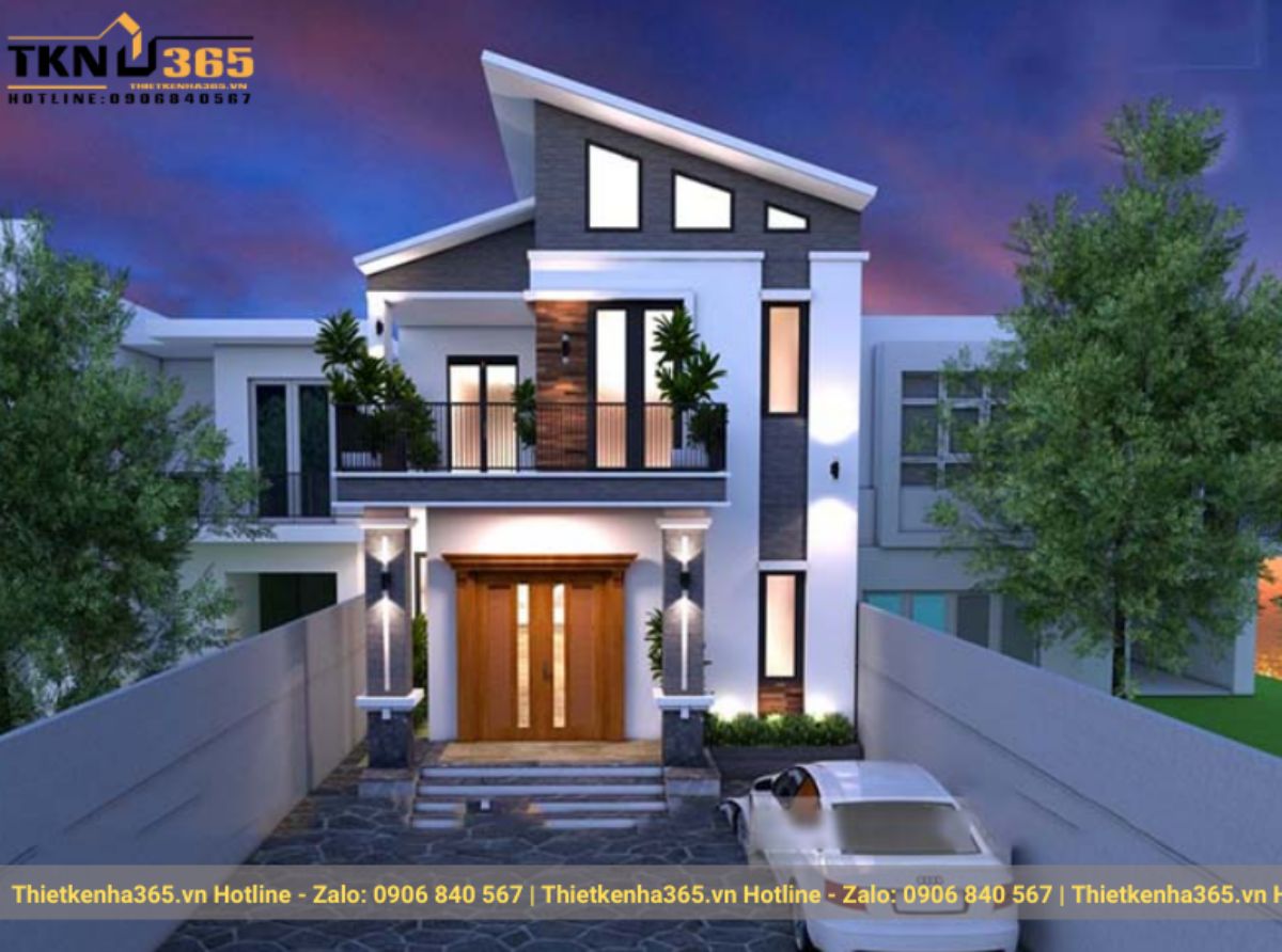 nhà mái lệch 2 tầng