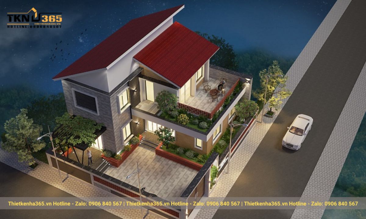 nhà mái lệch 2 tầng