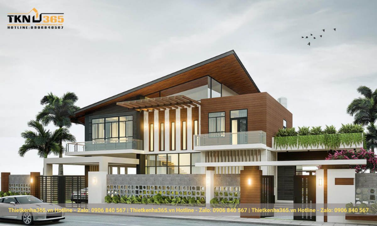 nhà mái lệch 2 tầng