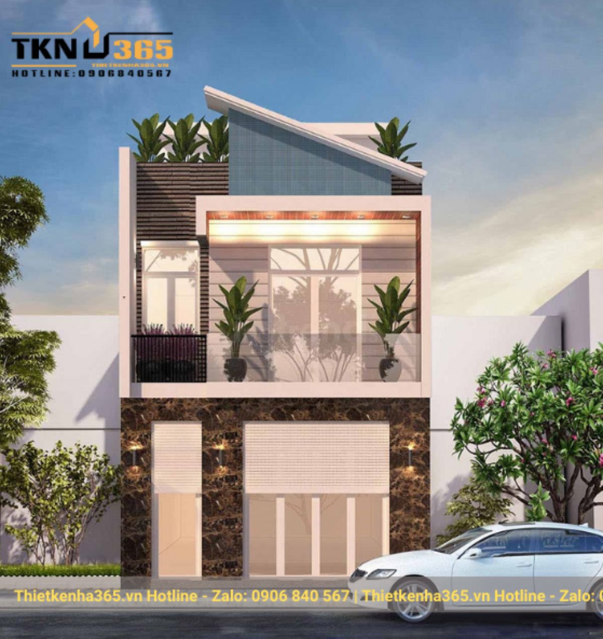 nhà mái lệch 2 tầng