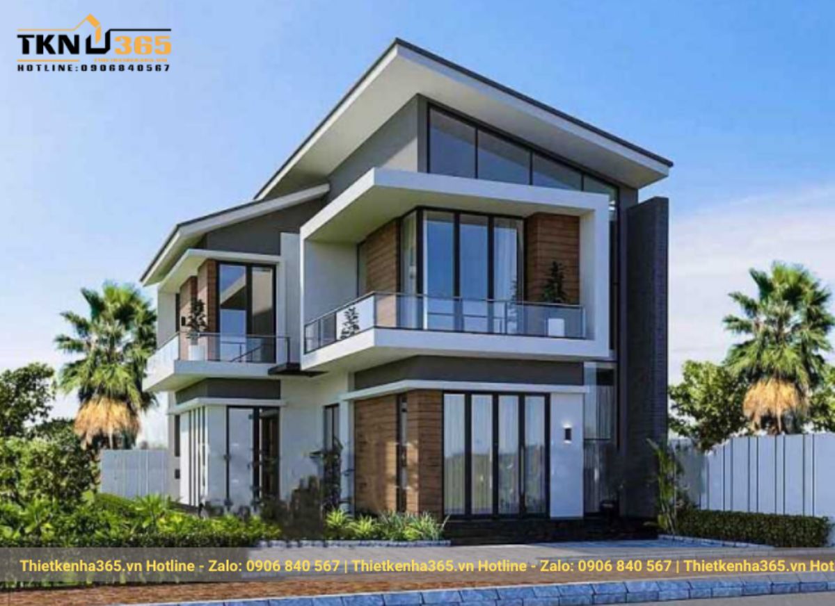 nhà mái lệch 2 tầng