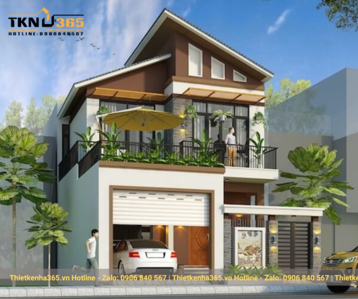 nhà mái lệch 2 tầng