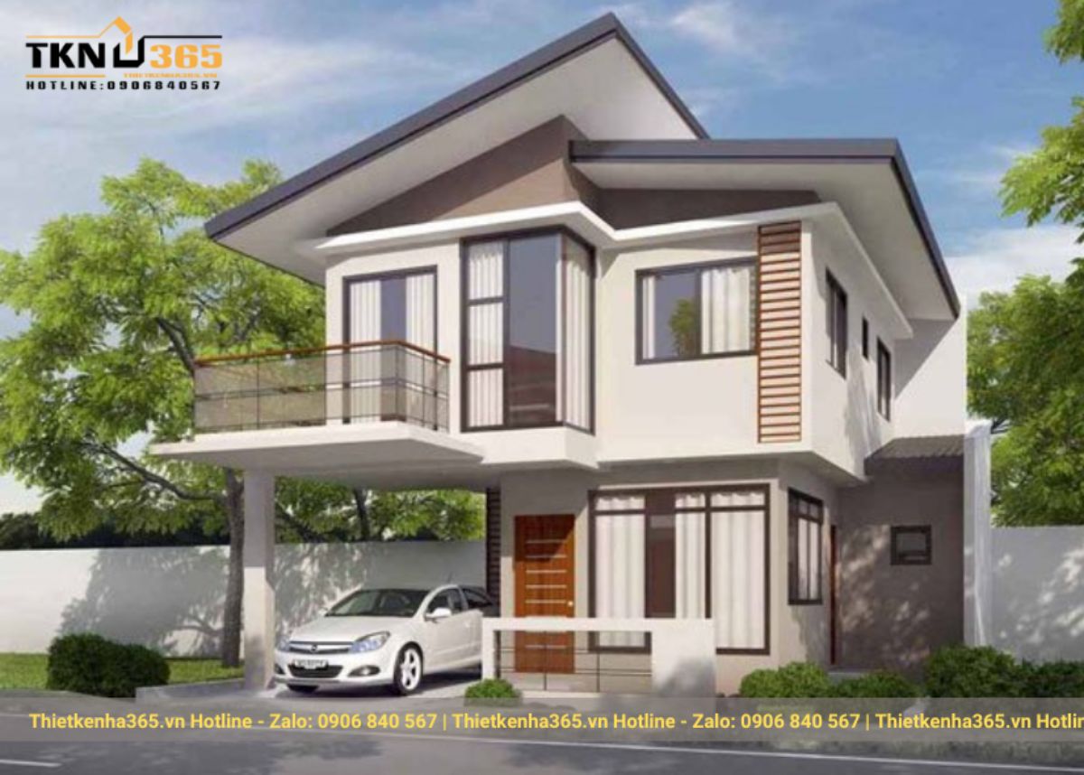 nhà mái lệch 2 tầng