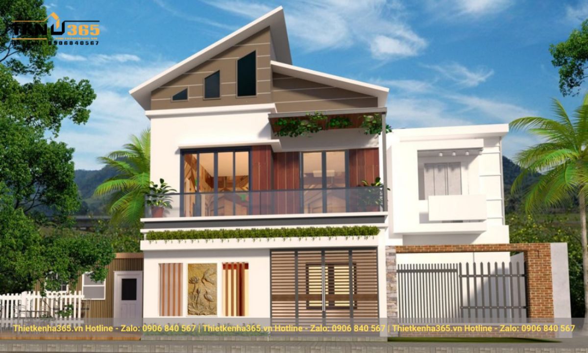 nhà mái lệch 2 tầng