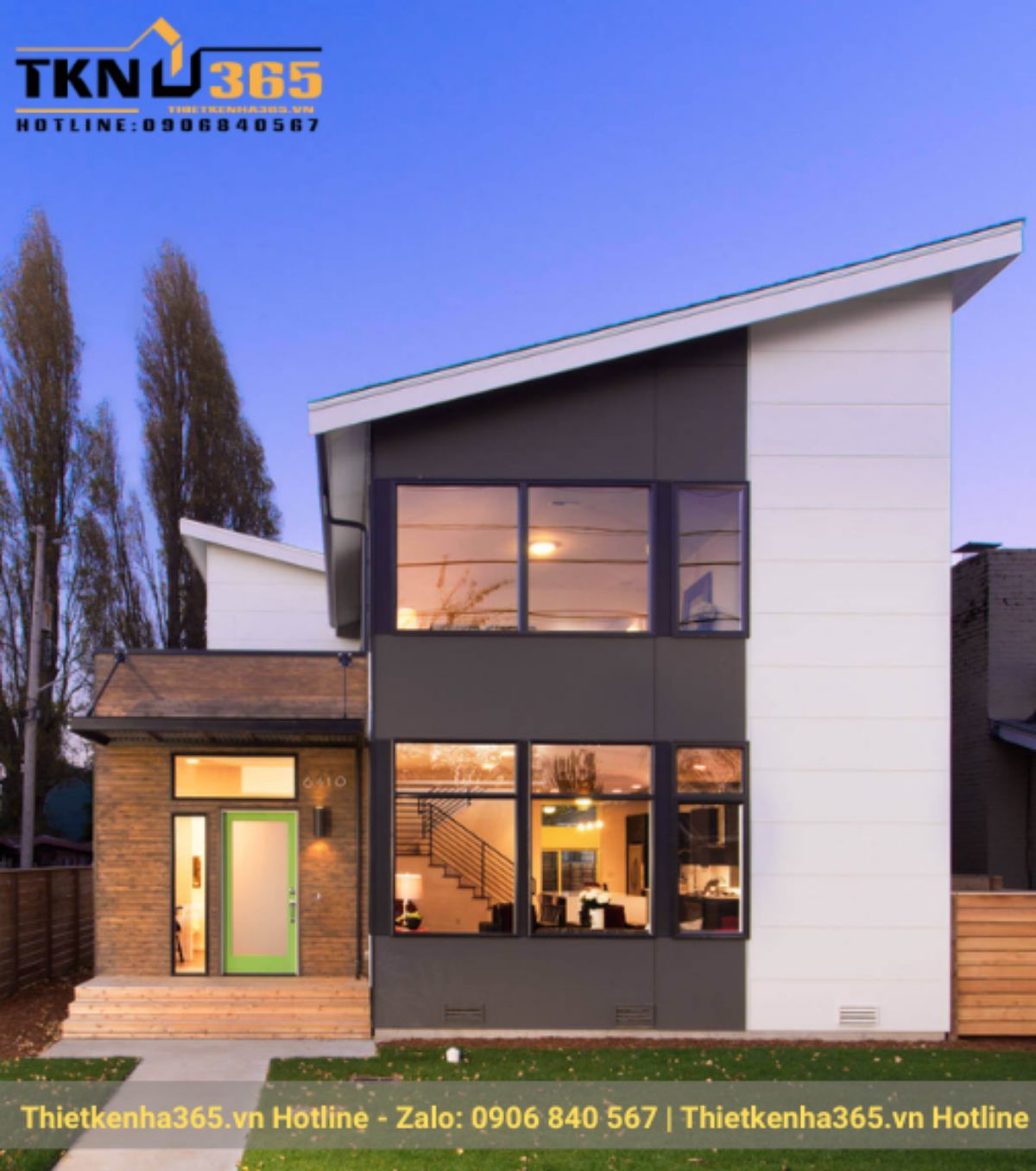 nhà mái lệch 2 tầng