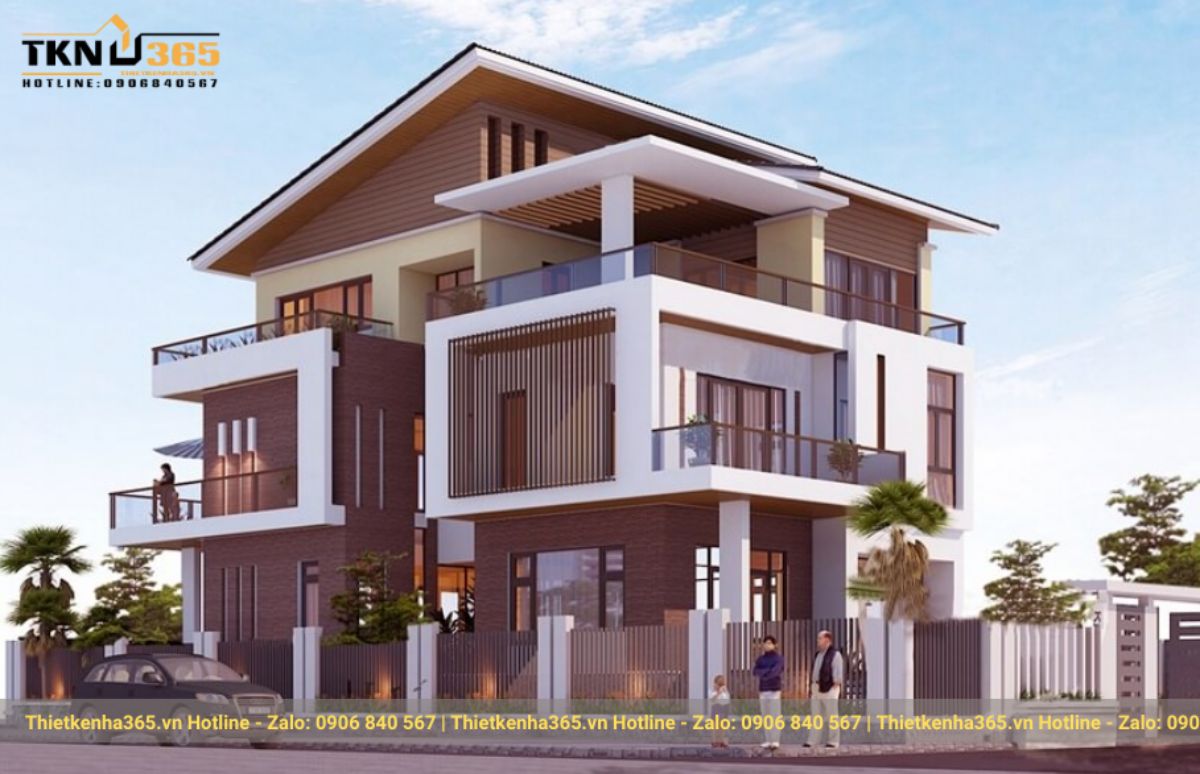 nhà mái lệch 2 tầng