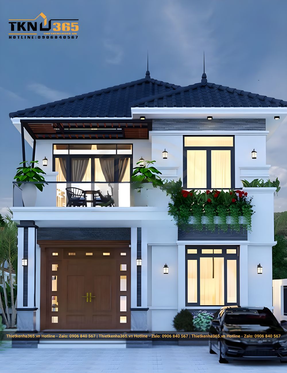 Mẫu nhà 2 tầng 1 tum