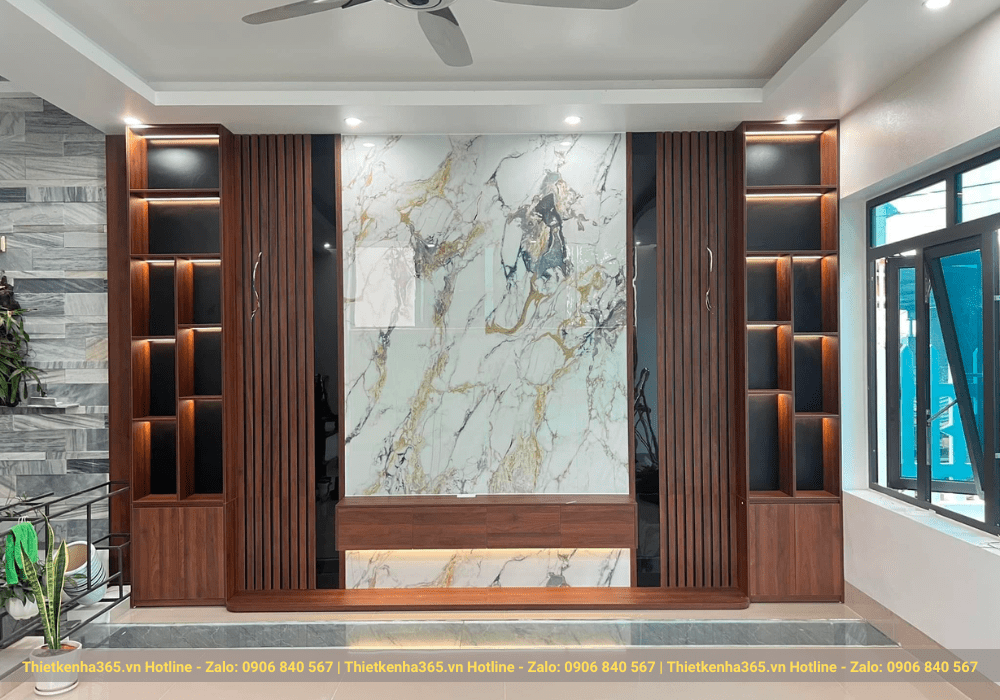 Nội thất phòng khách siêu đẹp màu gỗ nâu trầm