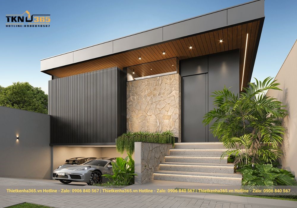Mẫu nhà vuông 2 tầng đẹp có gara