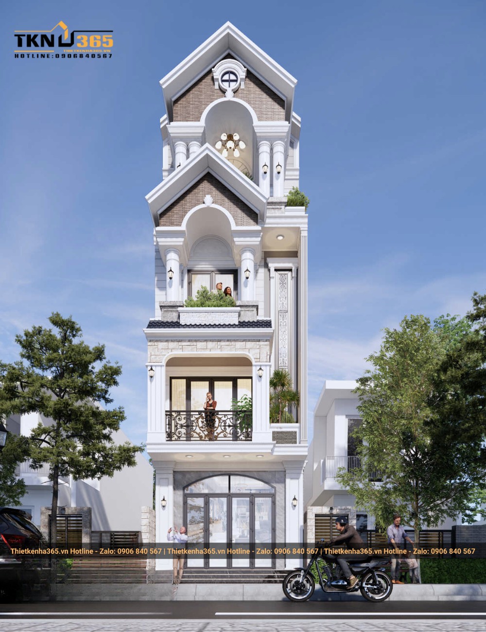 Nhà 4 tầng mái Thái với phong cách tân cổ điển