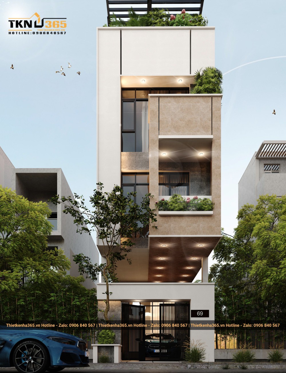 Nhà ống 4 tầng hiện đại có gara ô tô