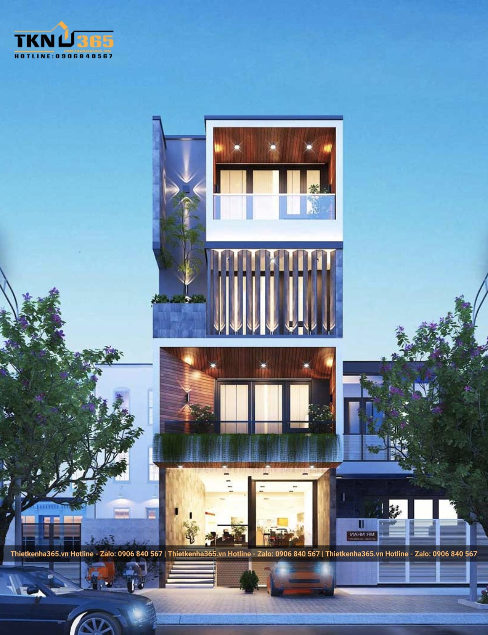 Mẫu nhà 4 tầng với tầng 1 mở quán ăn