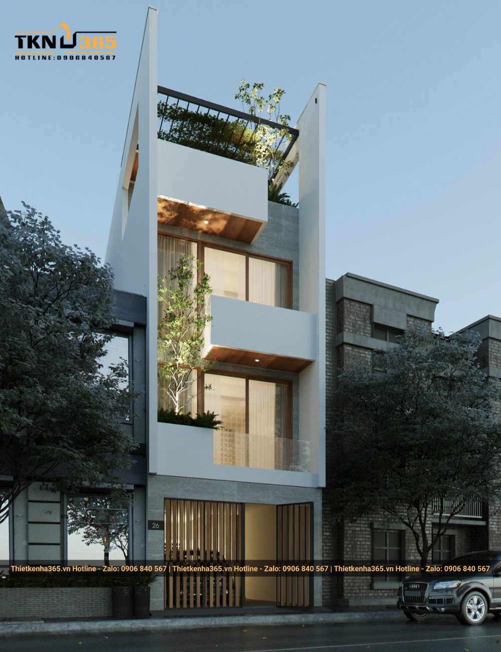 Ngôi nhà ống 4 tầng với tầng tum