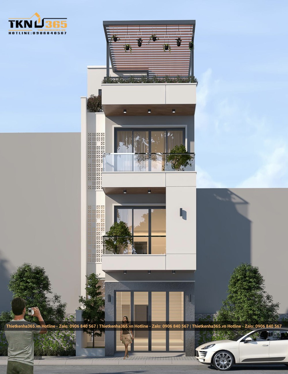 Nhà 4 tầng 5m mặt tiền phong cách hiện đại