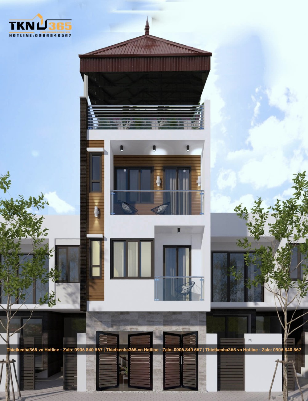 Mẫu nhà 4 tầng mái nhật