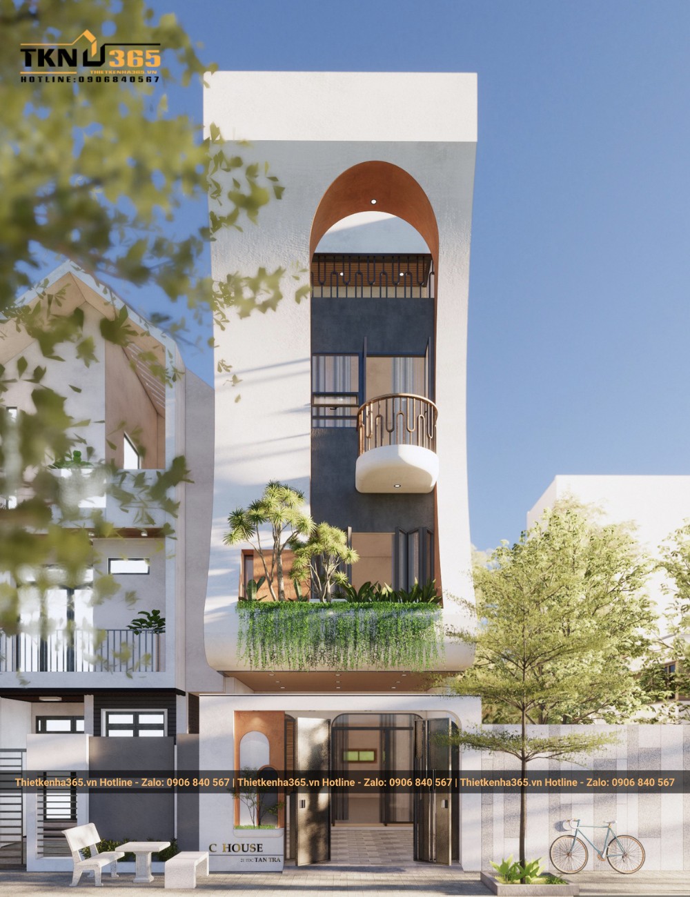 Nhà ống 4 tầng phong cách Địa Trung Hải 