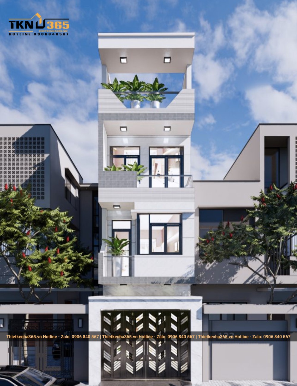 Mẫu nhà được thiết kế với tông màu sơn trắng 