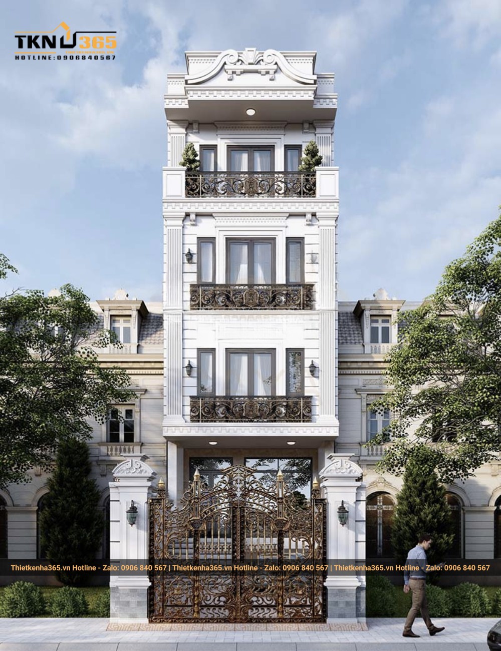 Ngôi nhà 4 tầng tân cổ điển có ban công